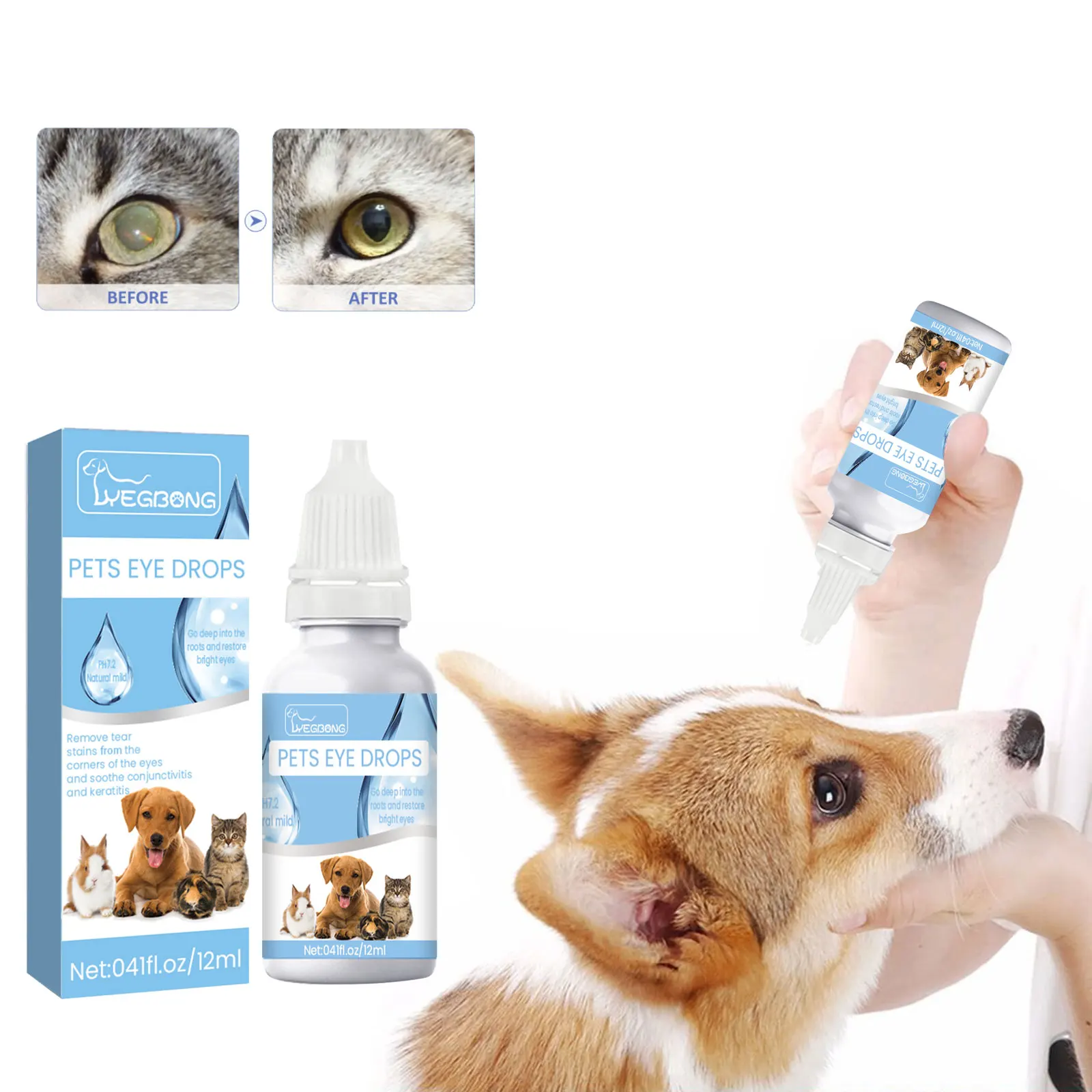 

Pet Eye Drops Tear Marks Remover Cat Cataract Eye Treatment Relieve Itching Soothing Anti-Inflammatory Cleaning Dog Eye Cleaner