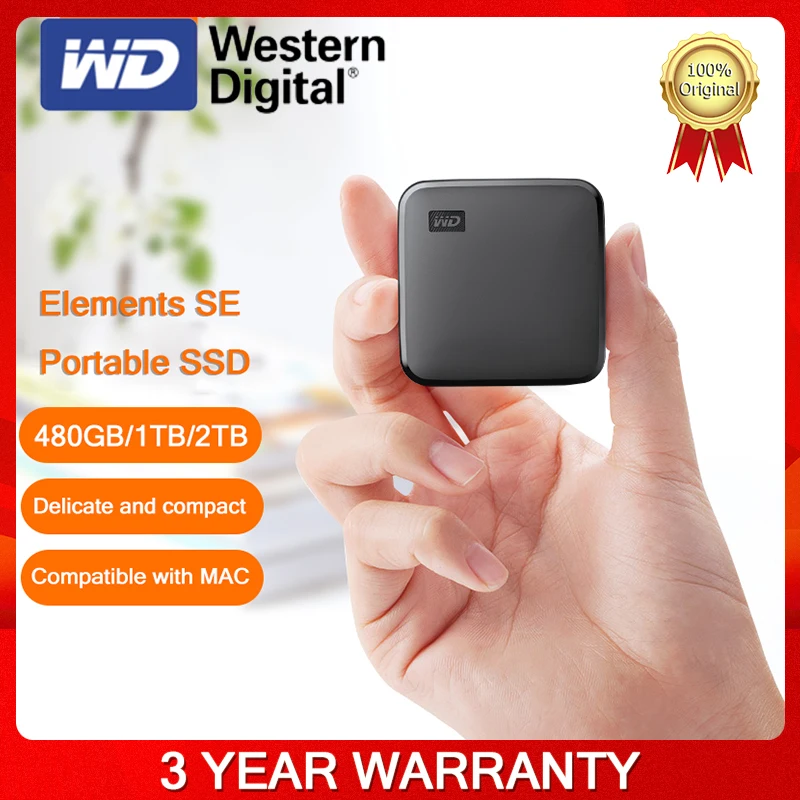 

Western Digita WD 2TB 1TB Elements SE Portable Solid State Drive SSD USB 3.0 Reading speed up to 400MB/s Compatible with PC Mac