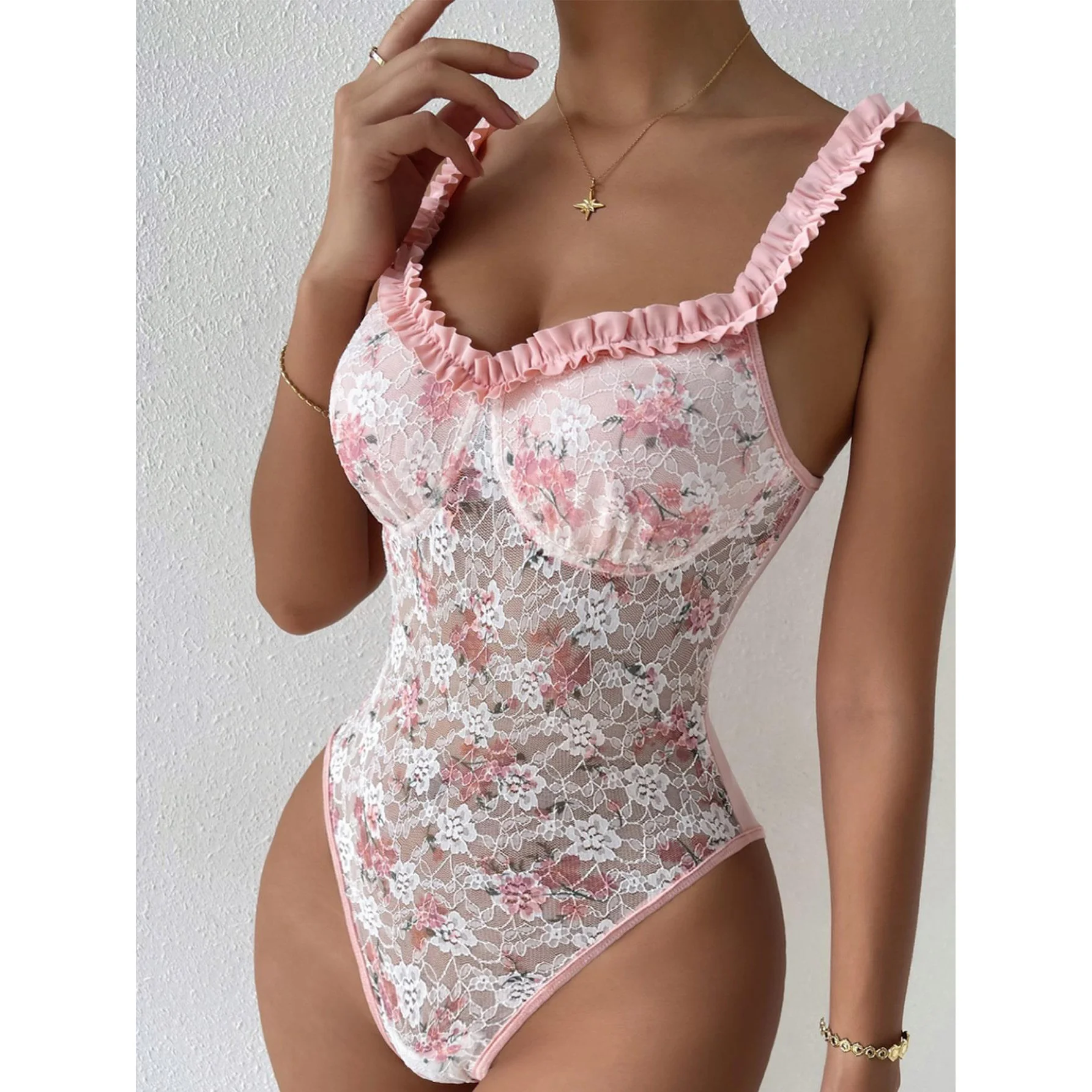 Women's New Ins Style Sexy Cute Lace Pink Bodysuit Top Grils Fashion Floral Print Sleeveless One-piece Tank Bodysuit Summer
Women's New Ins Style Sexy Cute Lace Pink Bodysuit Top Grils Fashion Floral Print Sleeveless One-piece Tank Bodysuit Summer