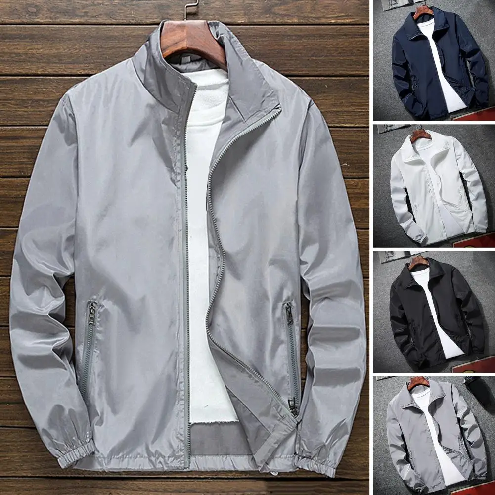 

Trendy Men Outdoor Windbreaker Lapel Collar Long Sleeve Solid Color Casual Jacket Pockets Zipper Placket Spring Autumn Coat
