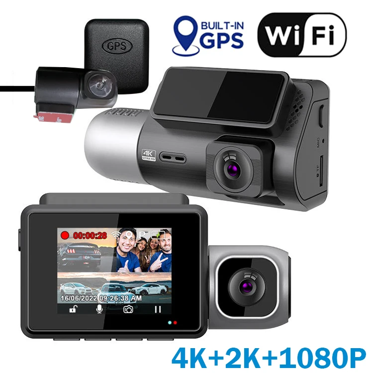 3 Channel Dash Cam Built in WiFi GPS, 4K+1080P Dash Camera Front and Inside, 2K Rear , 2" LCD Super IR Night Vision
3 Channel Dash Cam Built in WiFi GPS, 4K+1080P Dash Camera Front and Inside, 2K Rear , 2" LCD Super IR Night Vision