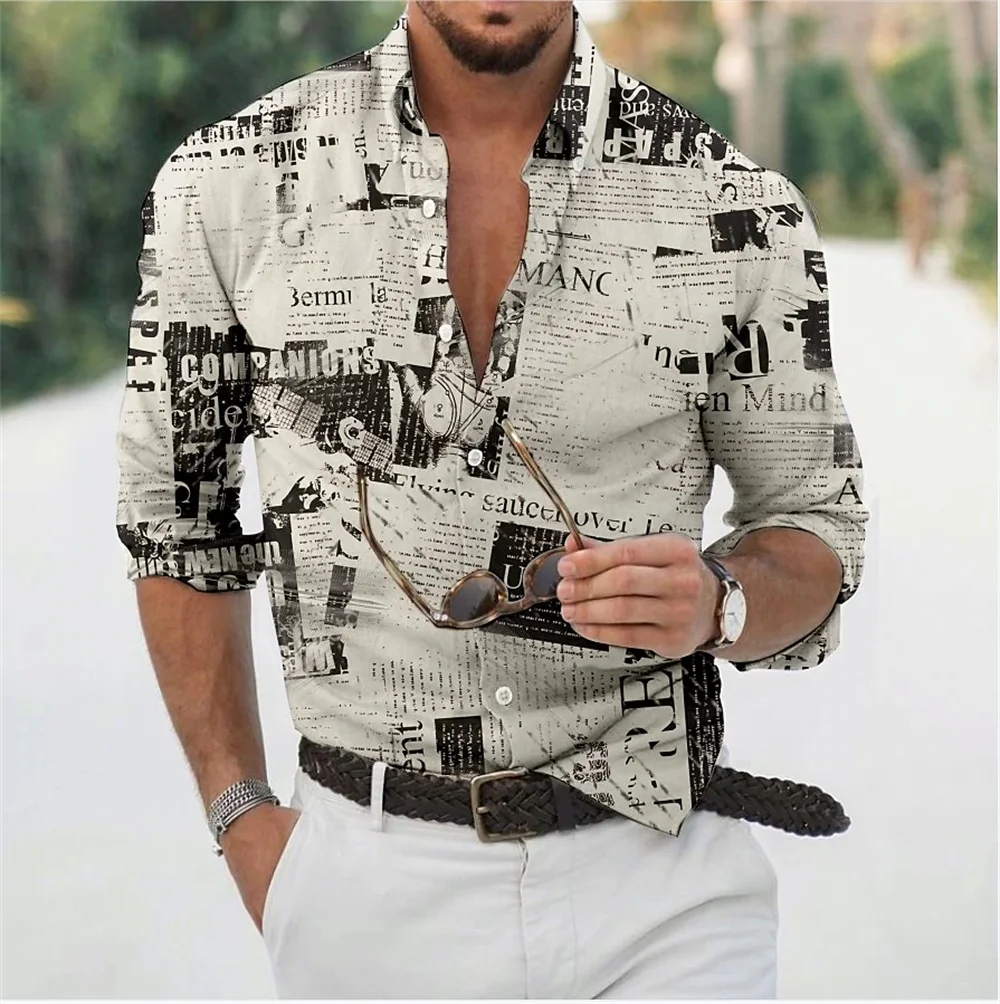 

Мужская популярная рубашка с текстовым принтом, Уличная Повседневная модная рубашка на пуговицах с отворотом и длинными рукавами, удобная и мягкая ткань
