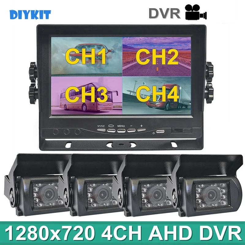 

DIYKIT 7inch AHD IPS 4 Split QUAD Car HD Monitor 1300000 Pixels AHD Rear View LED Camera Waterproof with SD Card Video Recording