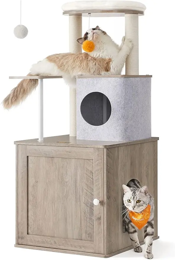 

Feandrea Cat Tree with Litter Box Enclosure, 2-in-1 Modern Cat Tower for Indoor Cats, 46.5-Inch Cat Condo with 2 Scratching Post