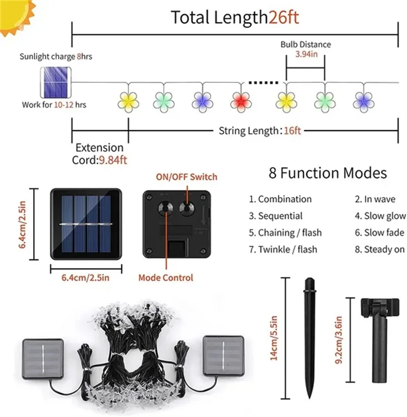 200/100/50/30/20LED Outdoor Courtyard Solar Fairy Lights Cherry Blossoms Solar String Lights Christmas Decorative Lighting Lamp 200/100/50/30/20LED Outdoor Courtyard Solar Fairy Lights Cherry Blossoms Solar String Lights Christmas Decorative Lighting Lamp
