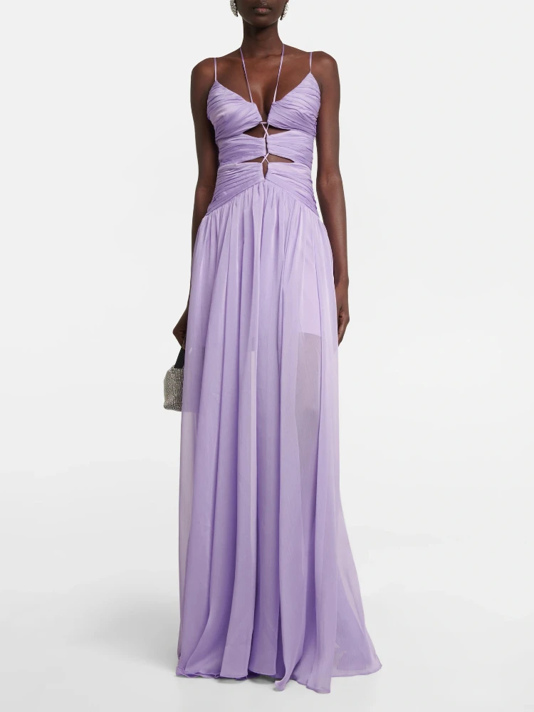 2023 Women's Purple Sexy Sleeveless V-neck Hollow Chiffon Pleated Long Dress Elegant Celebrity Party Dress Vestidos
2023 Women's Purple Sexy Sleeveless V-neck Hollow Chiffon Pleated Long Dress Elegant Celebrity Party Dress Vestidos