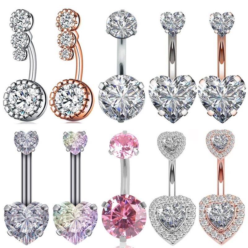 

Crystal Belly Button Rings Surgical Steel Zircon Shiny Flower Heart Navel Piercing Earring Belly Piercing Sexy Body Jewelry