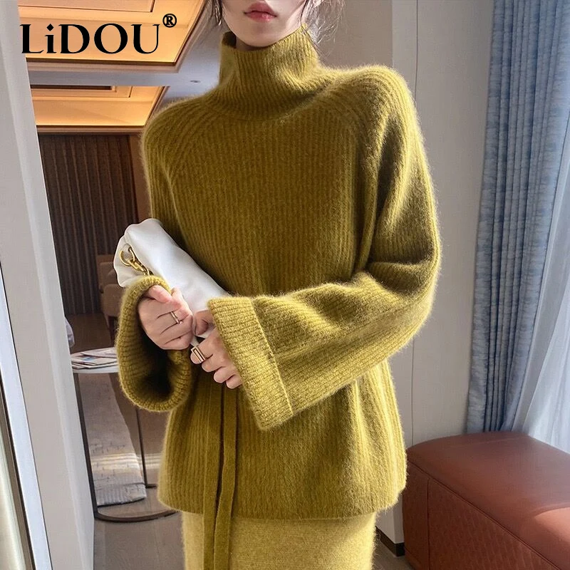 

Autumn Winter New Solid Color Fashion Long Sleeve Sweater Women High Street Casual Pullovers Lacing Screw Thread Elegant Tops