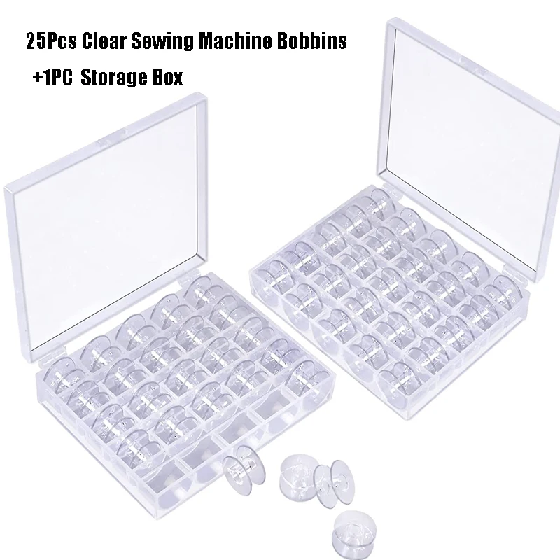25Pcs Clear Sewing Machine Bobbins Spools Empty Bobbins Spools Plastic Storage Box For DIY Embroidery Home Sewing Accessories
25Pcs Clear Sewing Machine Bobbins Spools Empty Bobbins Spools Plastic Storage Box For DIY Embroidery Home Sewing Accessories