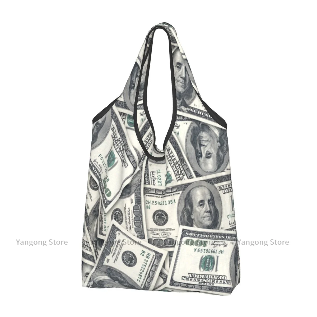 

Shopping Bag US Dollar Currency Money Pattern Eco-friendly Folding Reusable Portable Shoulder Handbag for Travel Grocery Bag