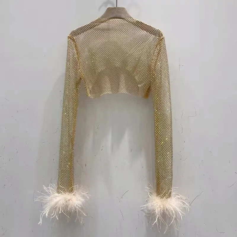 Sequins T-shirts For Women's Rhinestone Feathers Long Sleeve Shiny Bright Diamond Mesh Tulle Cropped Tops 2023 Summer Clothes
Sequins T-shirts For Women's Rhinestone Feathers Long Sleeve Shiny Bright Diamond Mesh Tulle Cropped Tops 2023 Summer Clothes