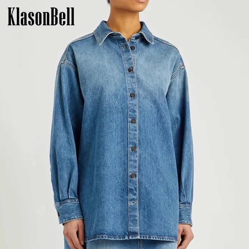 

3.4 KlasonBell Two Ways To Wear Fashion Design Washed Loose Long Sleeve Cotton Denim Shirt Jacket Women Clothes