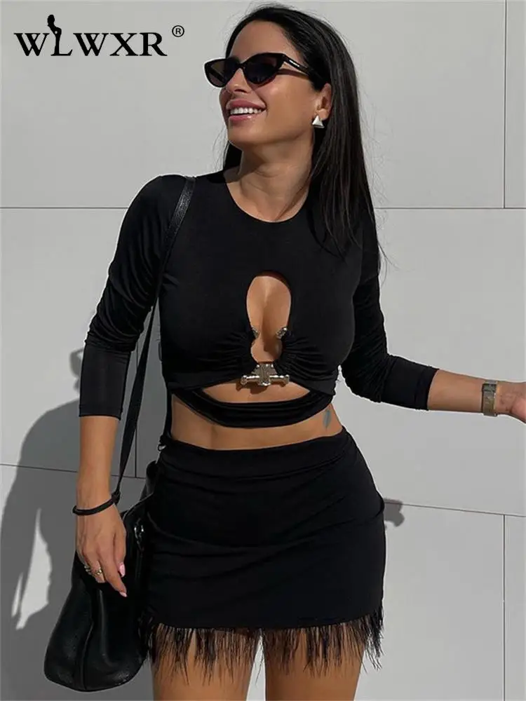 WLWXR Summer Streetwear Solid Black T Shirts Outfit For Women 2023 O Neck Long Sleeve Hollow Out Crop Tops Party Club Female Top
WLWXR Summer Streetwear Solid Black T Shirts Outfit For Women 2023 O Neck Long Sleeve Hollow Out Crop Tops Party Club Female Top