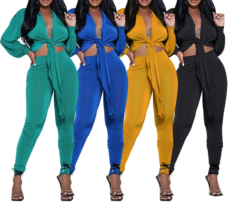 New Solid Color Cardigan Knot Long Sleeved Women's Two-piece Fashion Casual Leggings Suit Lady Sexy Pants Set Elegant Clothes
New Solid Color Cardigan Knot Long Sleeved Women's Two-piece Fashion Casual Leggings Suit Lady Sexy Pants Set Elegant Clothes