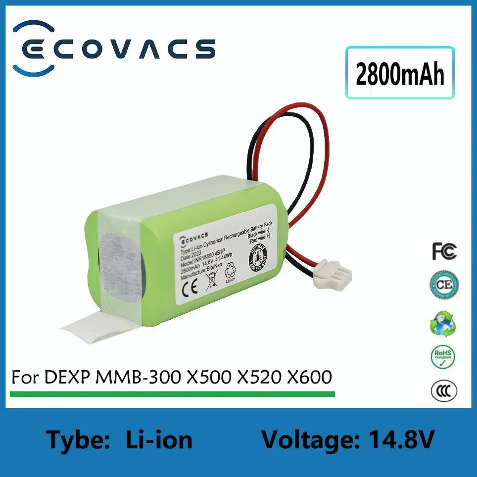ECOVACS New 2800mAh INR18650 4S1P Battery For DEXP MMB-300 X500 X520 X600 Mamibot EXVAC660 EXVAC880 Robot Vacuum Cleaner Battery 
ECOVACS New 2800mAh INR18650 4S1P Battery For DEXP MMB-300 X500 X520 X600 Mamibot EXVAC660 EXVAC880 Robot Vacuum Cleaner Battery