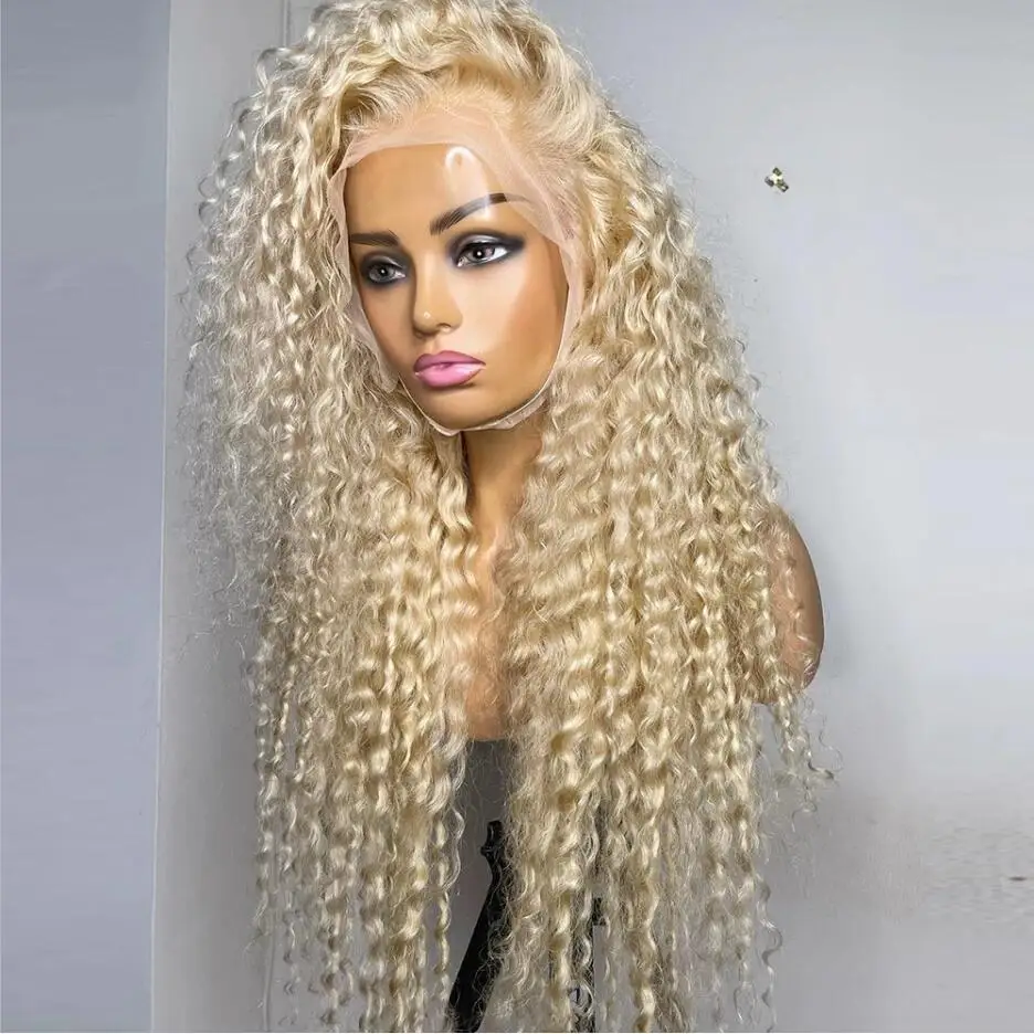 

Soft Blonde 613 Kinky Curly Preplucked 26Inch Long 180%Density Natural Hairline Glueless Lace Front Wig For Black Women Babyhair