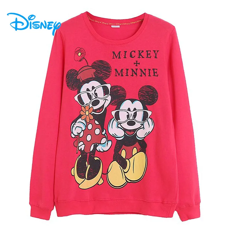 

Disney Fleece Sweatshirt Women Casual O Neck Long Sleeve Pullover Tops Cute Mickey Minnie Mouse Print Cartoon Jumper Streetwear