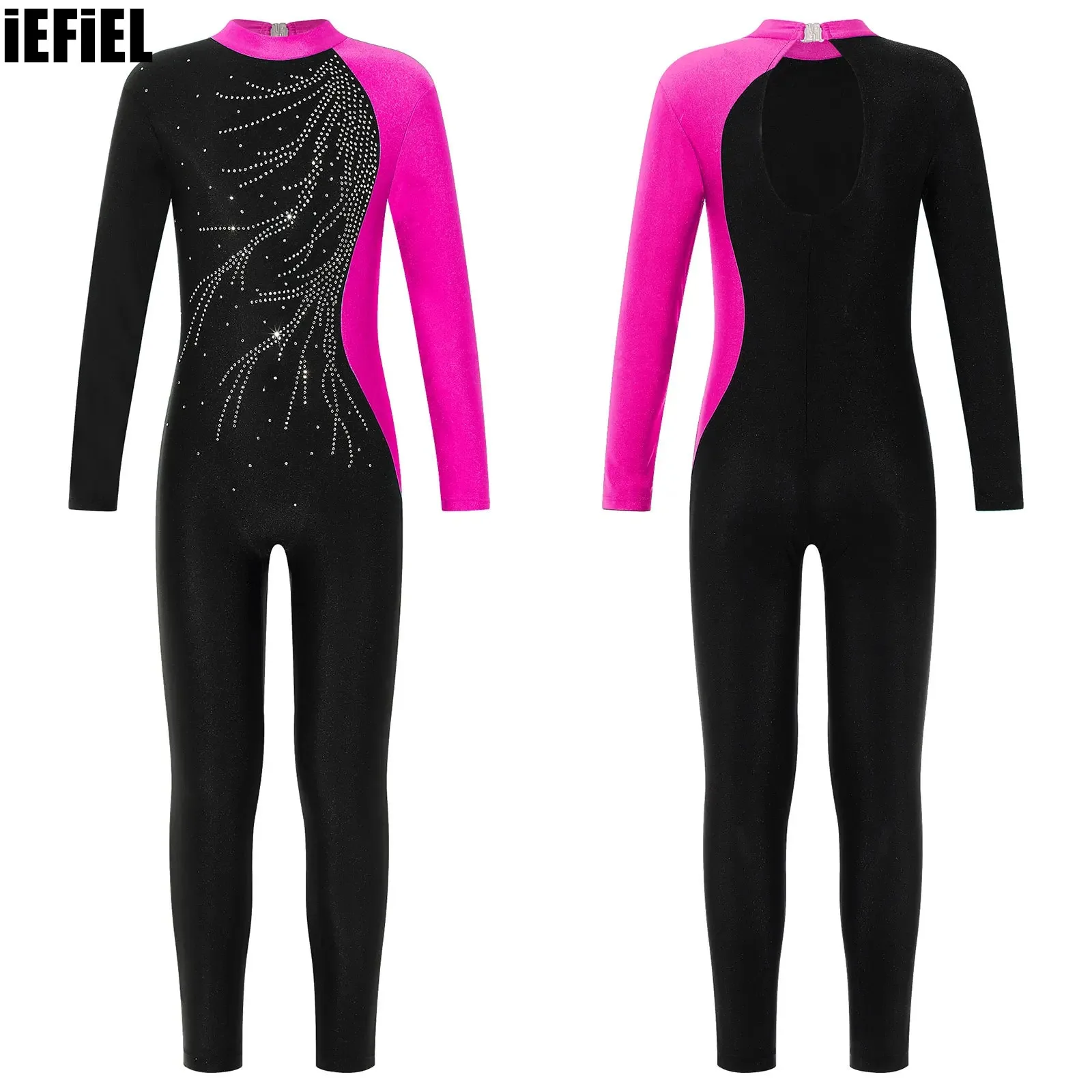 Kids Girls Patchwork Dance Leotard Long Sleeve Round Collar Shiny Rhinestone Decorated Stylish Clothing Hollow Back Jumpsuit
Kids Girls Patchwork Dance Leotard Long Sleeve Round Collar Shiny Rhinestone Decorated Stylish Clothing Hollow Back Jumpsuit