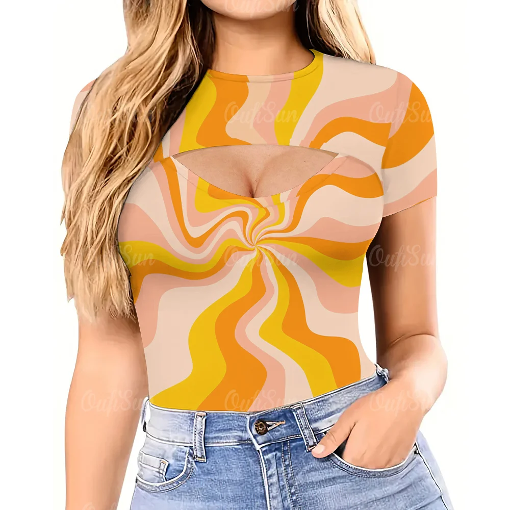 Женская футболка с коротким рукавом и 3D-принтом, с круглым вырезом 
Женская футболка с коротким рукавом и 3D-принтом, с круглым вырезом