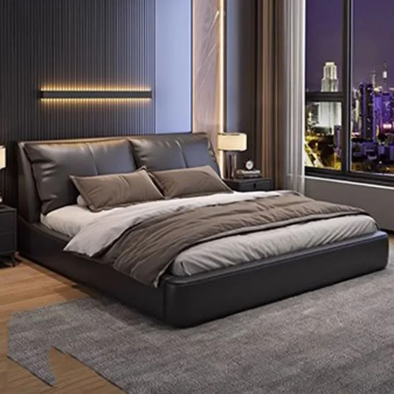 

Современная Эстетическая двуспальная кровать большого размера, роскошная кровать из натуральной кожи, мебель для спальни