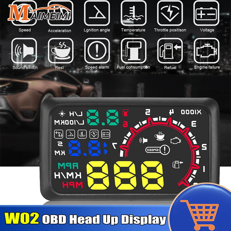 

W02 Car OBD2 Head Up Display Car Digital GPS Speedometer Engine speed Fuel consumption Voltage Water Temp RPM Meter KM/H MPH