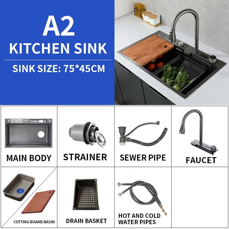 

Kitchen stainless steel digital display sink large single-slot honeycomb dish basin nano 304 steel hand-thickened sink