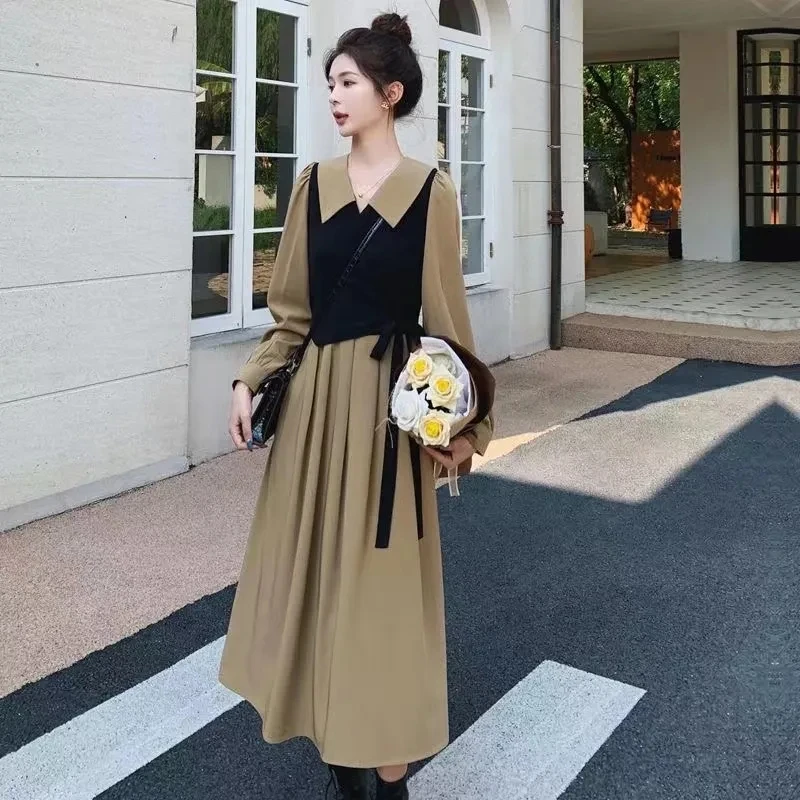 French Retro Fake Two-piece Dress Women 2023 Spring Autumn New Temperament Fashion Splicing Large Size Long Skirt Female Trend
French Retro Fake Two-piece Dress Women 2023 Spring Autumn New Temperament Fashion Splicing Large Size Long Skirt Female Trend