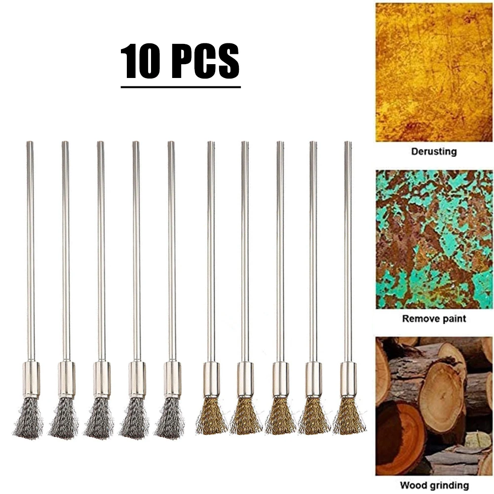 10pcs 3mm Shank 100mm Brass Stainless Steel Wire Brushes Cleaning Polishing Brush For Metal Derusting Deburring Dusting Tools
10pcs 3mm Shank 100mm Brass Stainless Steel Wire Brushes Cleaning Polishing Brush For Metal Derusting Deburring Dusting Tools
