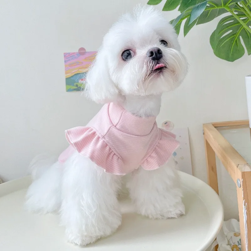 

Lace Sleeve Dog Clothes High Neck De Velvet Bottom Shirt Pet Puppy Spring Clothes Teddy Solid Colour Pullover Sweatshirt