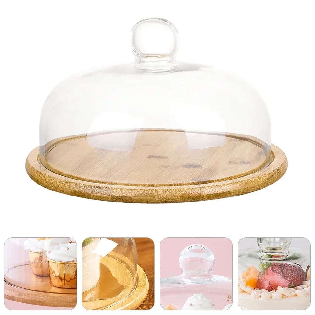 

Plate Display Food Dessert Lid Bamboo Serving Cover Cheese Cloche Stand Cake Dome Server Platter Tray Wood Cupcake Round Holder