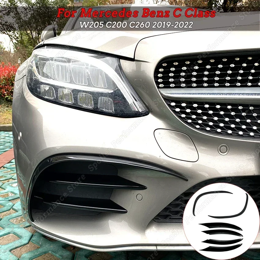 

For Mercedes Benz C Class W205 C205 A205 S205 C200 C260 2018-2021 Car Front Fog Lamp Strip Air Intake Grille Slats Trim Cover