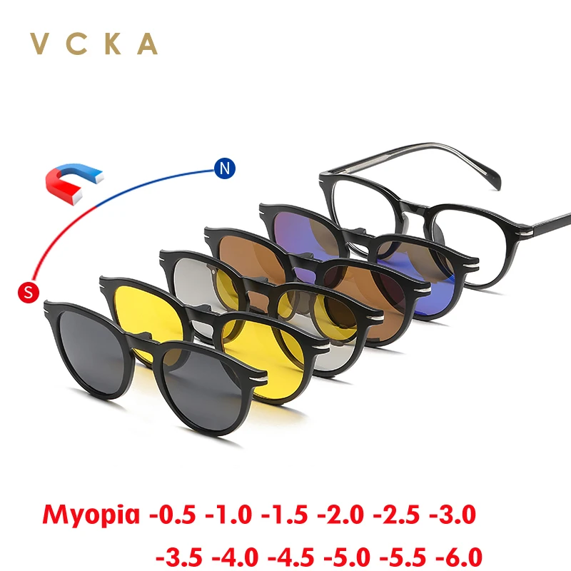 VCKA 6 In 1 Round Myopia Sunglasses Magnetic Clips Eyewear Men Women Polarized Custom Optical Lenses Glasses -0.5 TO -10
VCKA 6 In 1 Round Myopia Sunglasses Magnetic Clips Eyewear Men Women Polarized Custom Optical Lenses Glasses -0.5 TO -10