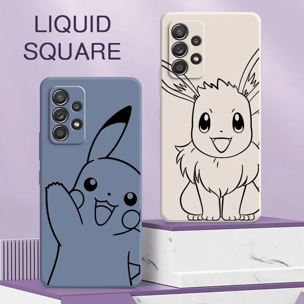 Line Pokemons Cartoon A56 Case For Samsung Galaxy A55 A54 A53 A36 A35 A34 A52 A72 A32 A51 A26 A56 5G Square Silicone Phone Cover Line Pokemons Cartoon A56 Case For Samsung Galaxy A55 A54 A53 A36 A35 A34 A52 A72 A32 A51 A26 A56 5G Square Silicone Phone Cover