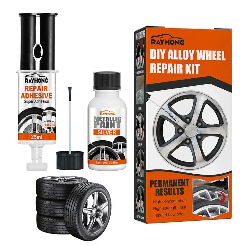 

Alloy Wheel Repair Kit Anti-Rust Silver Paint Fix Tool Waterproof Auto Rim Dent Scratch Repair Adhesive For Cars Truck bike