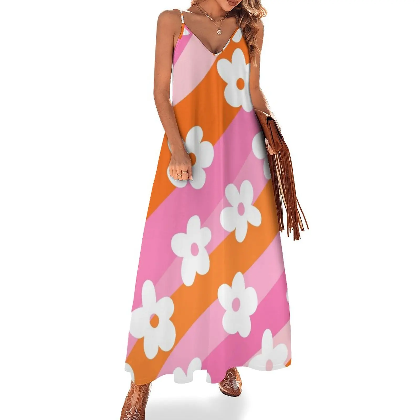 Pink and Orange, Wavy, Groovy Flowers Pattern Sleeveless Dress Long dress long dresses for women
Pink and Orange, Wavy, Groovy Flowers Pattern Sleeveless Dress Long dress long dresses for women