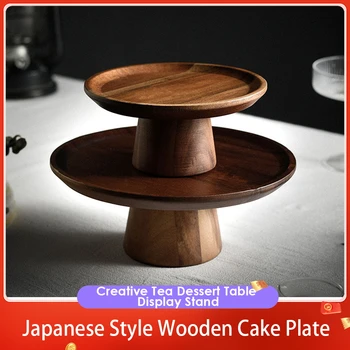 일본 스타일 나무 케이크 접시, 창의적인 음식 서빙 트레이, 아카시아 나무 장식, 차 접시 디저트 테이블 디스플레이 스탠드