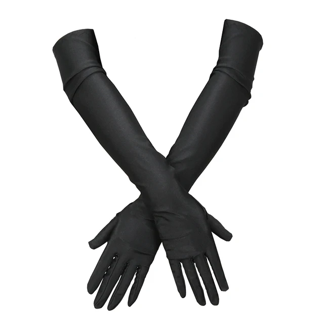 Gants Longs pour Femme, Protection des Doigts et des Coudes, Costume de Soirée et de Bal, Accessoires de Mode pour Adultes, Mitaines Noires Respirantes 1