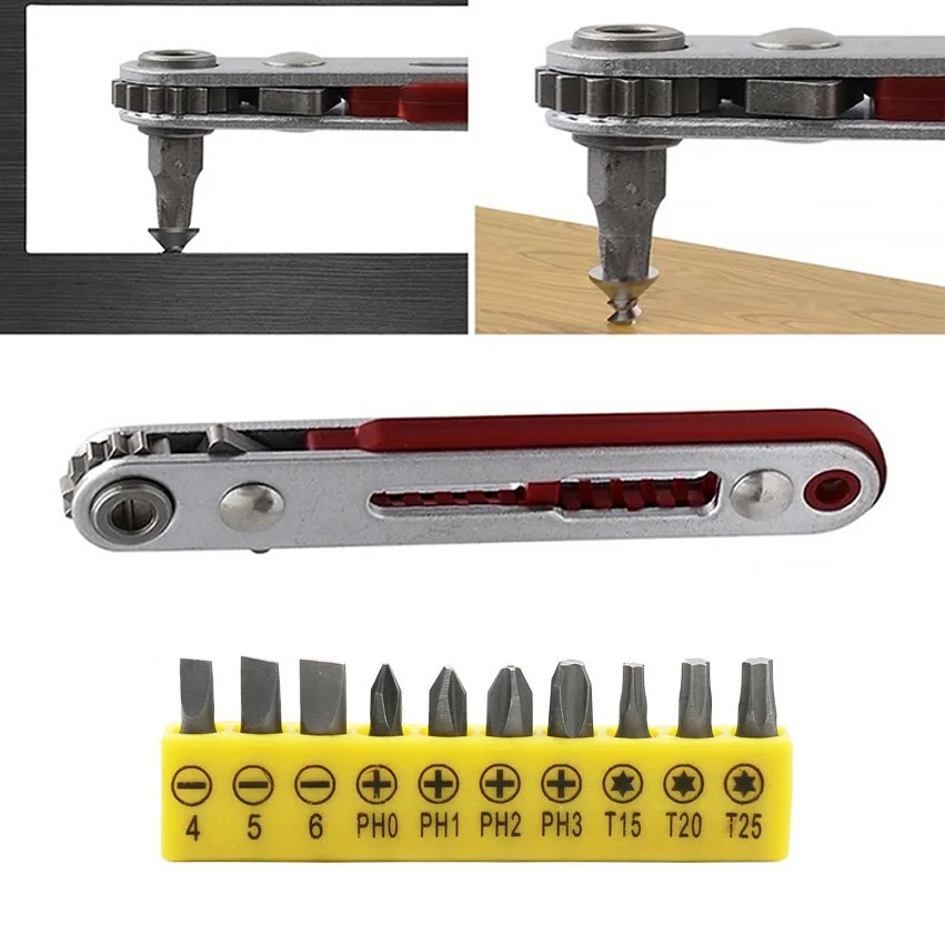 Mini Ratchet Wrench Screwdriver 1/4 Bit Angled Adapter Drive Socket Hex Bit Dual-Drive Head Ratchet Wrench Adjustable With Bit
Mini Ratchet Wrench Screwdriver 1/4 Bit Angled Adapter Drive Socket Hex Bit Dual-Drive Head Ratchet Wrench Adjustable With Bit