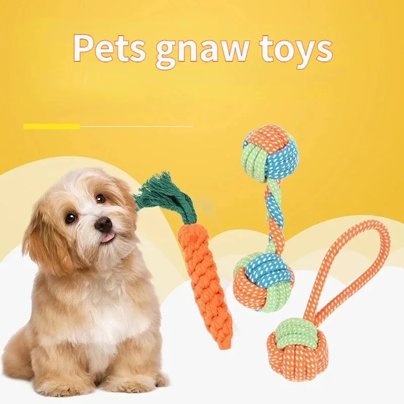 

Dog Toy Carrot Knot Rope Ball Cotton Rope Dumbbell Puppy Cleaning Teeth Chew Toy Durable Braided Bite Resistant Pet Supplies