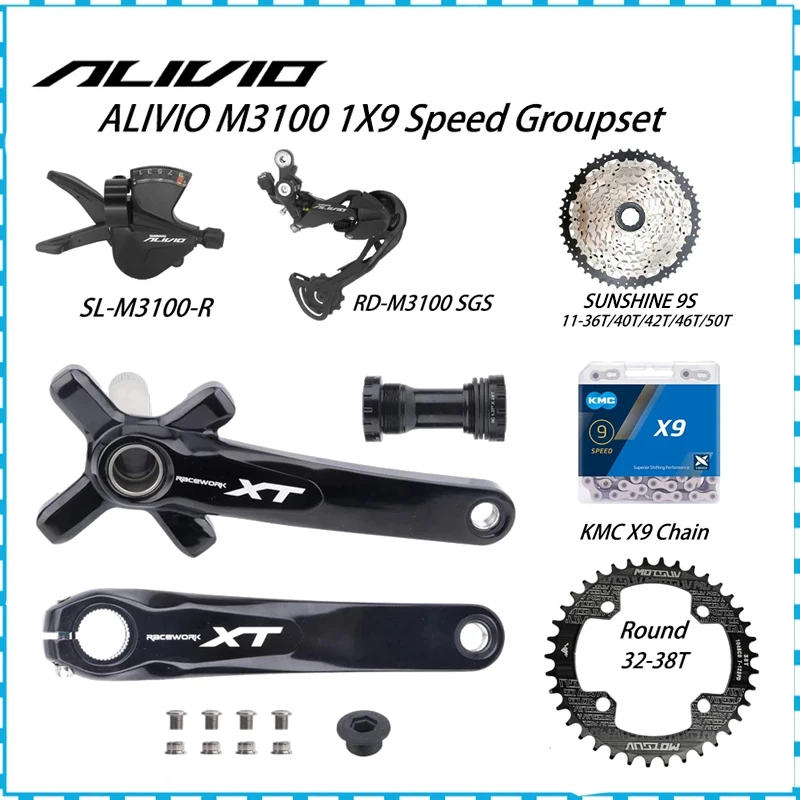 9-скоростной переключатель передач Shimano ALIVIO M3100, переключатель передач RD M3100, переключатель передач X9 Chain SUNSHINE 9 S 46 50T, кассета XT, кривошипная система
9-скоростной переключатель передач Shimano ALIVIO M3100, переключатель передач RD M3100, переключатель передач X9 Chain SUNSHINE 9 S 46 50T, кассета XT, кривошипная система