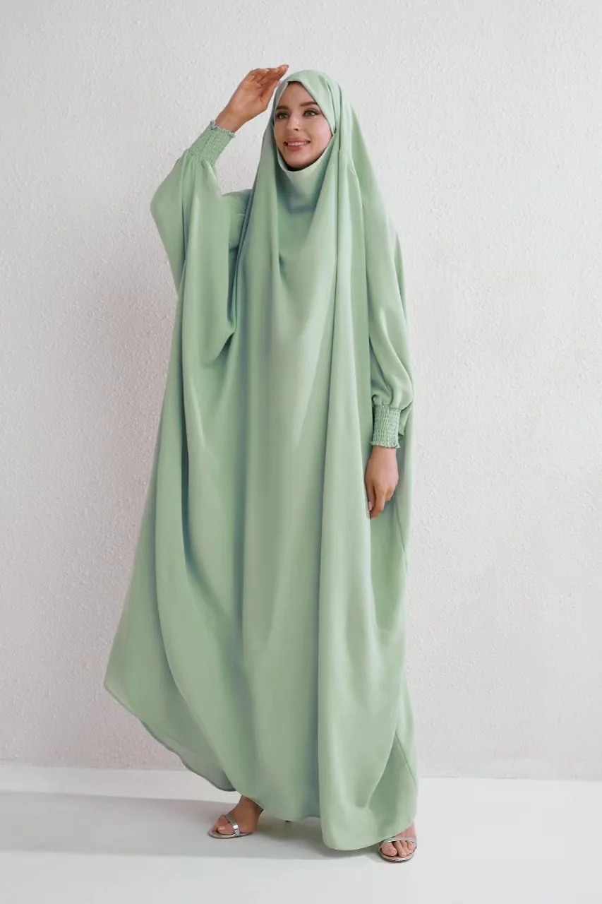 

Women Eid Muslim Abaya Arab Dubai Kaftan Islam Headscarf Long Robe Loose Morocco Ramadan Solid Color Jalabiya Modest Abayas