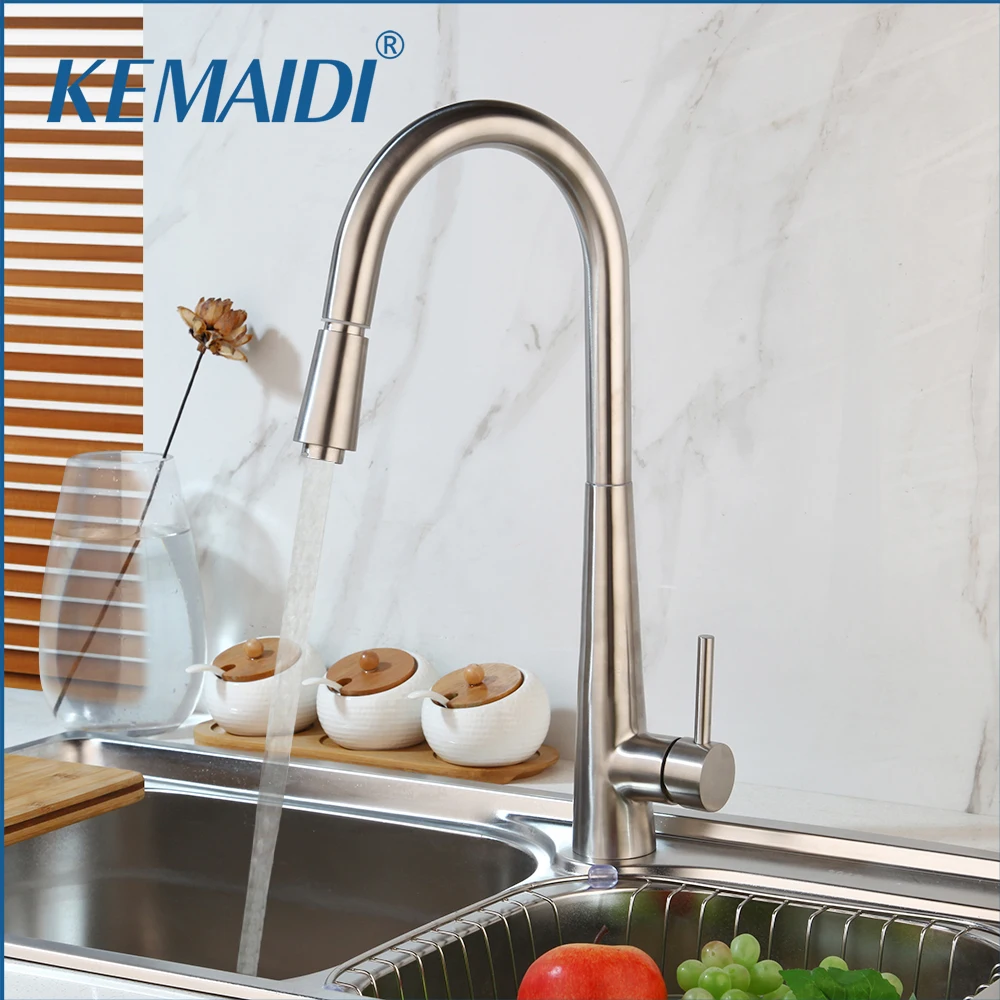 

KEMAIDI Pull Down Kitchen Faucet with Power Clean Brushed Nickel Faucets Mixer Tap 360 Swivel Spout Single Lever Mixers