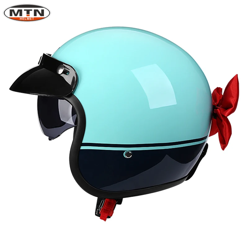 

MTN Open Face Motorcycle Helmet Special Design for Summer Girls Vintage Motorcycle Helmets Black and Green Color Helmet