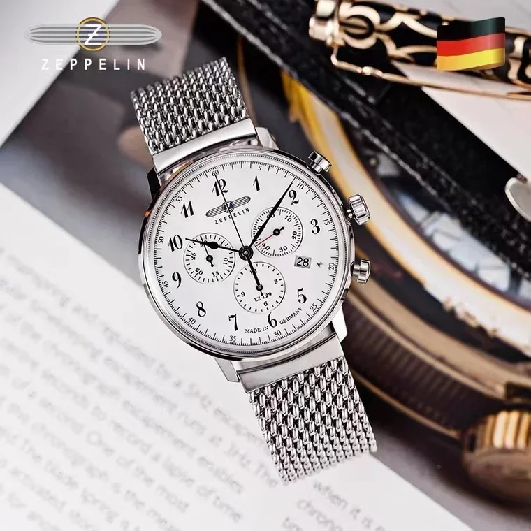 

New Zeppelin Watch Men's German Men Watch Chronograph Quartz Watch Simple Business Casual Stainless Steel Band Watch Waterproof