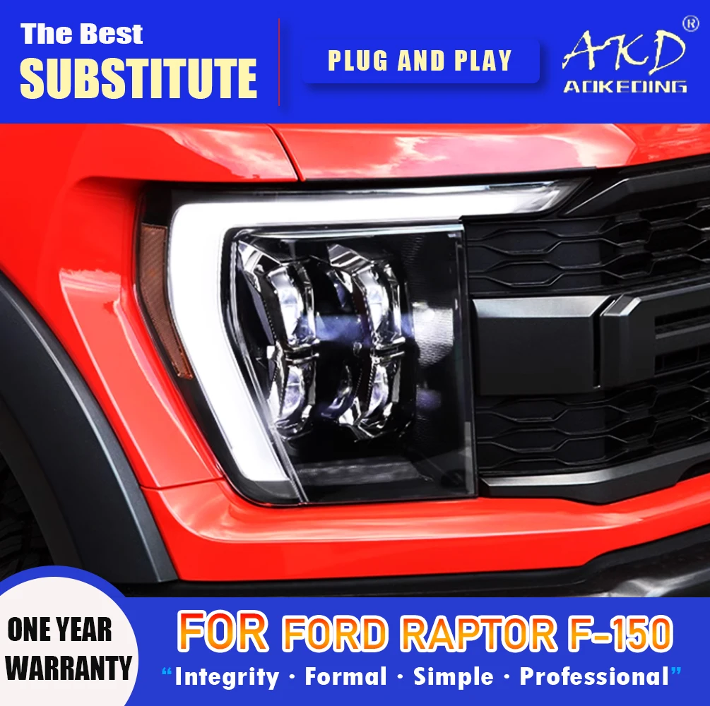 

AKD Head Lamp for Ford F-150 Raptor LED Headlight 2021-2023 Headlights F150 DRL Turn Signal High Beam Angel Eye Projector Lens