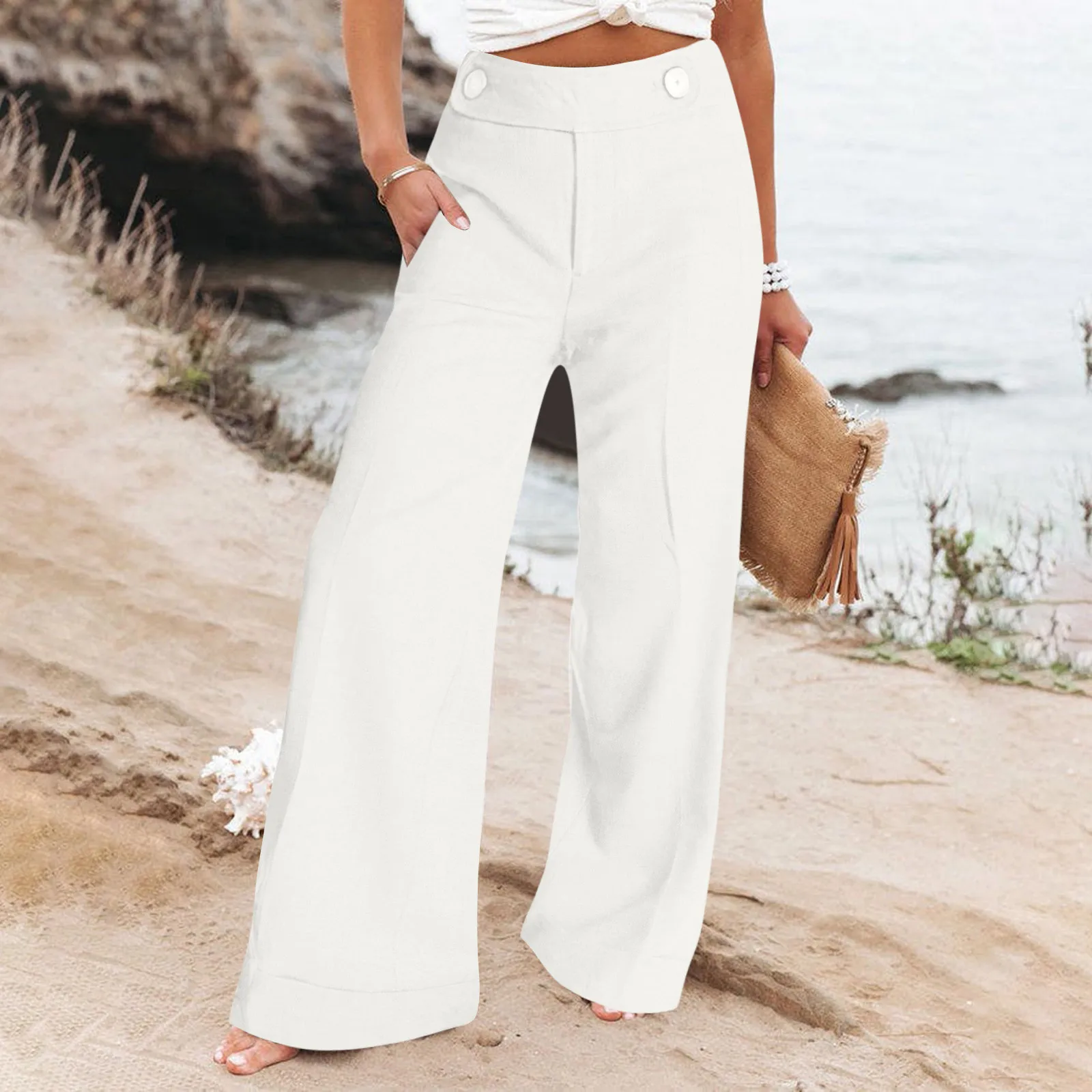 Vintage Trousers Casual Solid Color Button Detail Double Pocket Back Slip Pocket Loose Wide Leg Pants Pantalones Holgados Mujer
Vintage Trousers Casual Solid Color Button Detail Double Pocket Back Slip Pocket Loose Wide Leg Pants Pantalones Holgados Mujer