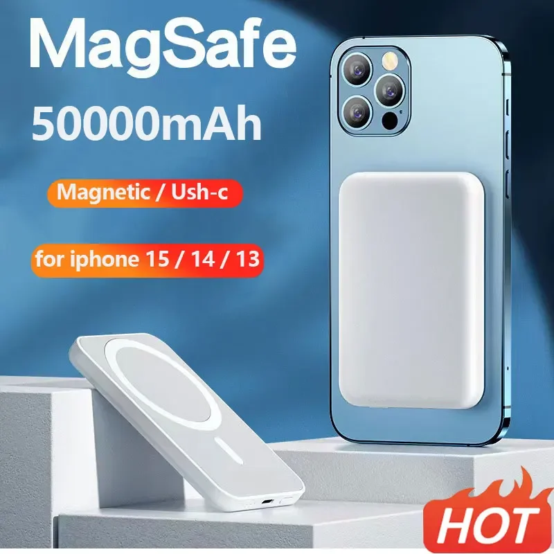 

20W Magnetic Wireless Power Bank 50000mAh USB-C For iPhone Xiaomi Samsung MagSafe Fast Charging External Auxiliary Battery Pack