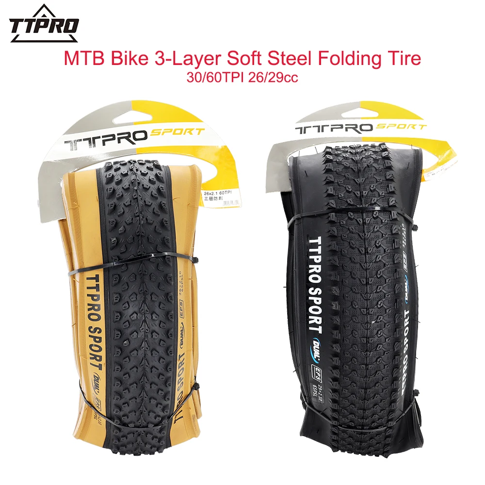 

TTPRO Folding Tire for MTB Bike Soft Steel 26X2.10 29X2.125 30/60 TPI 3-layers Antipruritic Tire for Mountain Bicycle Parts