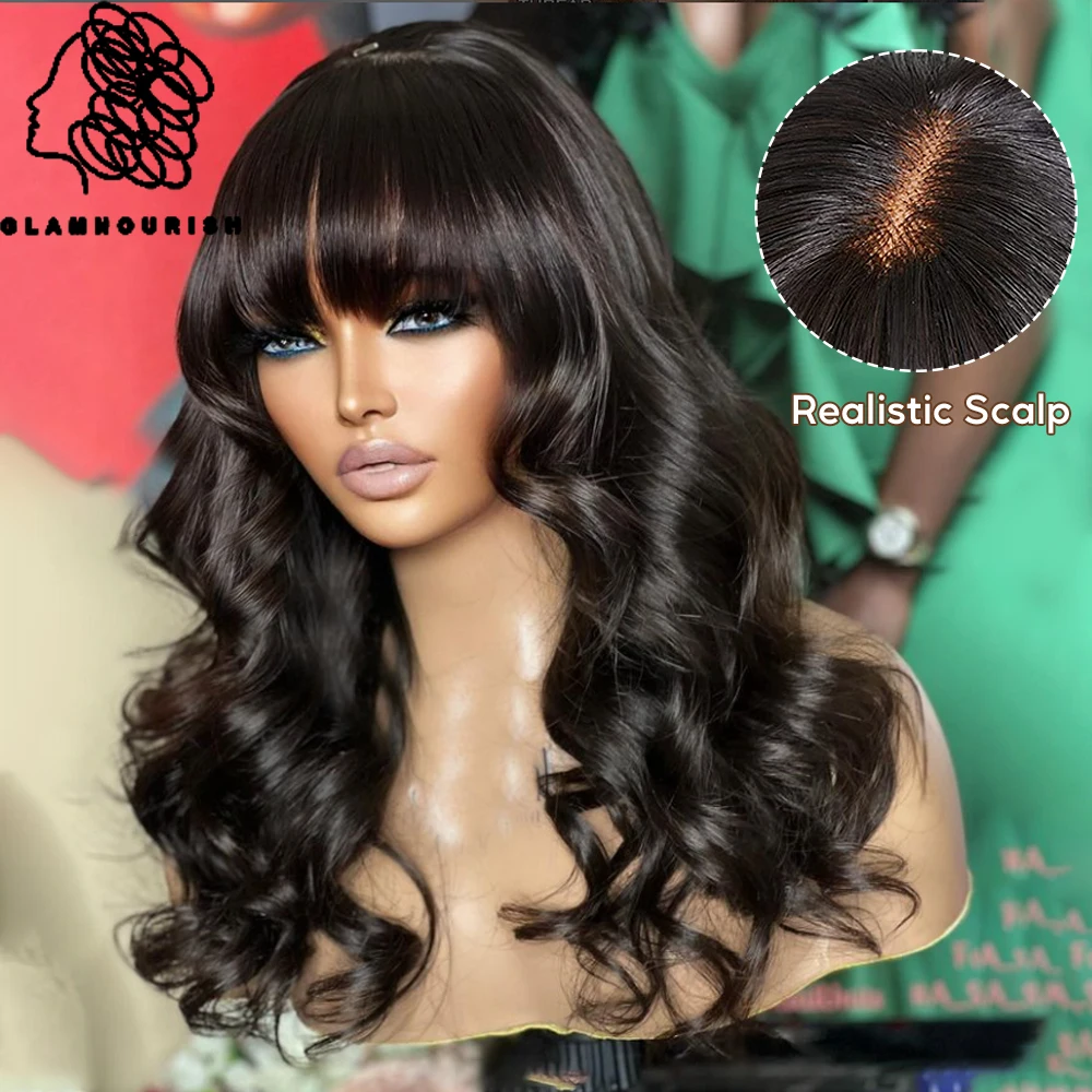 

Body Wave Human Hair With Bangs 3x1.5 Lace Top Scalp Short Bob Fringe Wigs Brazilian Human Hair Glueless Bang Wigs For Women