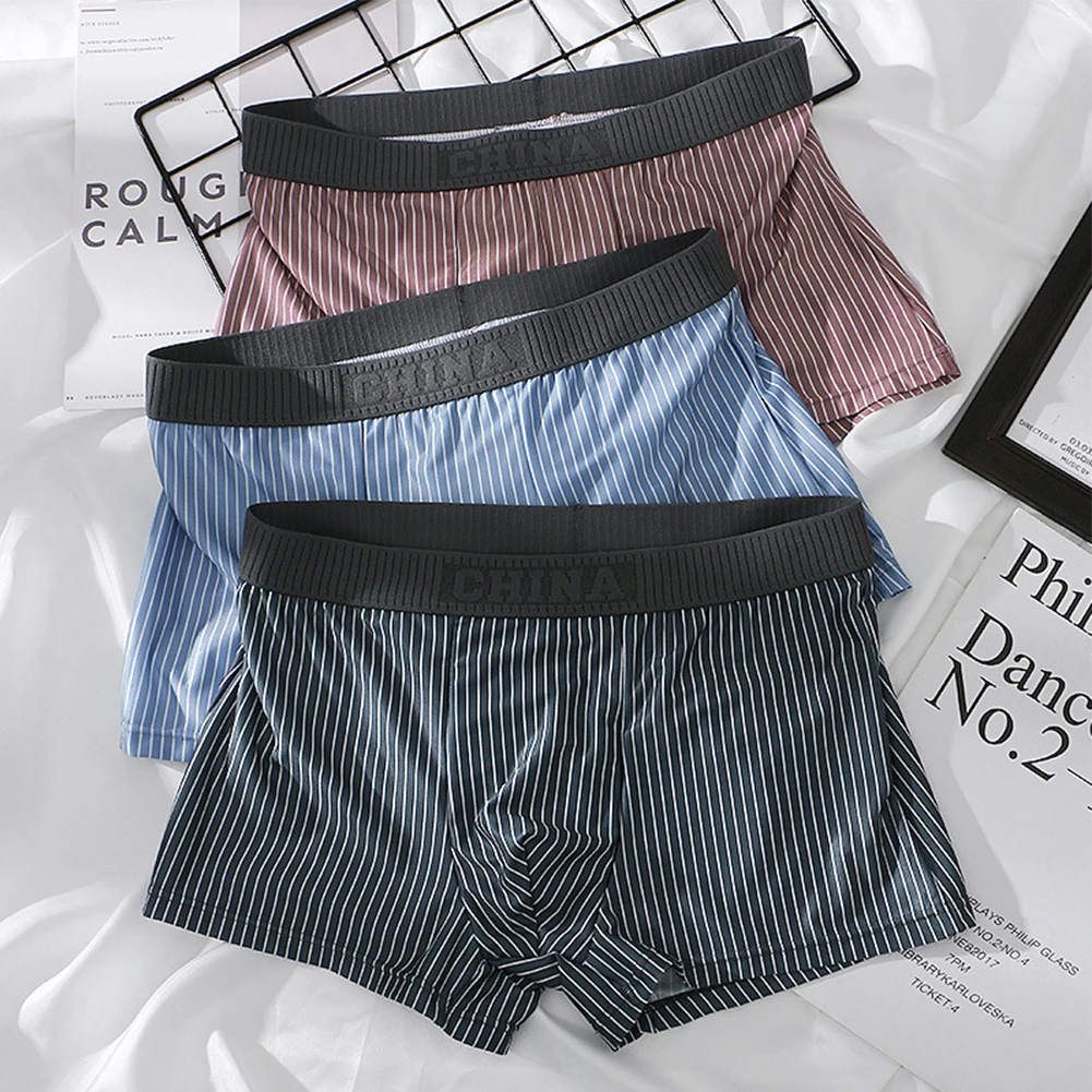 

1pc Sexy Men's Ice Silk Boxer Shorts Fashion Striped Men Briefs Pouch Underwear Shorts Trunks Underpants Comfy Men Panties